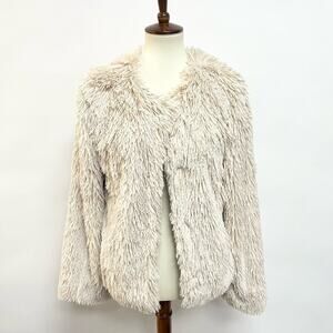 Sanctuary Shaggy Faux Fur Jacket Fluffy Ivory Cream 70s Soft Size Small
